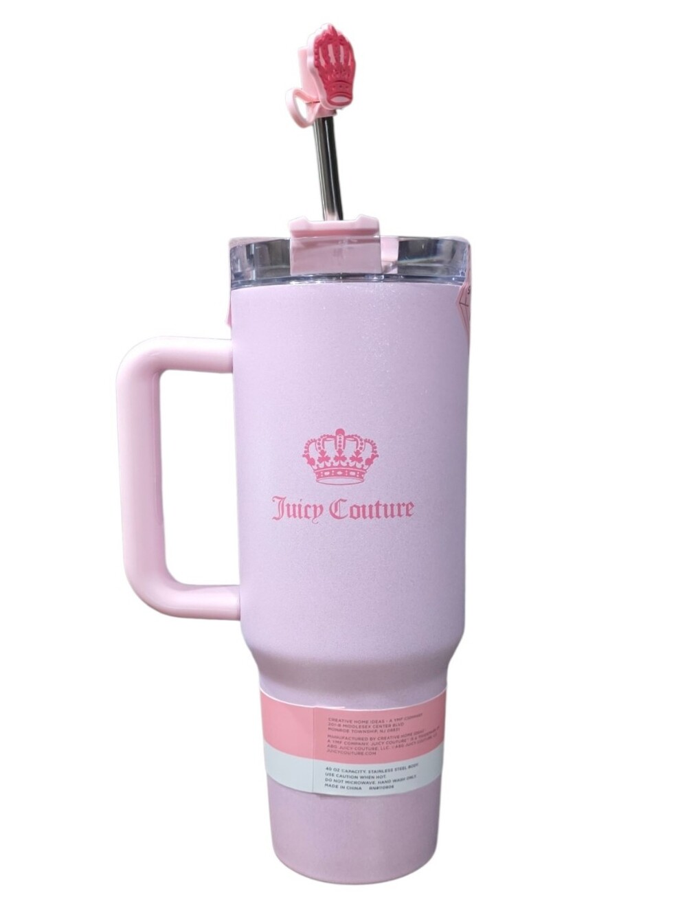 Juicy Couture Pink Glitter Travel Mug with Crown Logo - NEW